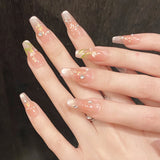 Daiiibabyyy  10pcs Blush Cat's Eye Manicure Hand-painted Tulip Flower Shiny Rhinestone Press On Nails Sweet Pink Spring Summer False Nails