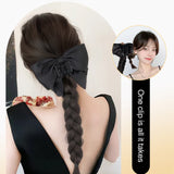 Daiiibabyyy  Synthetic Claw Clip Braided Ponytail Wig Bow Low Ponytail Braided Hair Accessories  Fake Braids Ponytail Hair Extension