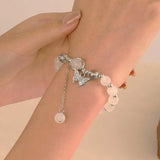 DAIIIBABYYY  -  Korean Fashion Imitation Opal Bracelet Simple Strand Beads Bracelet Moonstone Crystal Butterfly Pendant Bracelet Jewelry Gifts