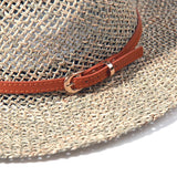 Daiiibabyyy  Sea Grass Summer Panama Hats for Women Sun Hat with Leather Shell Band Designer Flat Top Straw Fedora Hat Party Travel Beach Hat