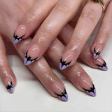 Daiiibabyyy  24Pcs Purple Bat French with Design Fake Nails Mid-length Almond Press on False Nails Halloween Detachable Full Cover Nails Tips