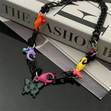 DAIIIBABYYY  -  Y2K Color Button zipper Head Splicing Butterfly Pendant necklace Punk trend Acrylic choker women's personality jewelry accessori