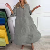 Daiiibabyyy  Spring Summer Long Sleeved V Neck Women's Dress Vintage Holiday Swing Beach Maxi Dresses Polka Dot Print Loose Commuting Dress