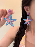 Daiiibabyyy  Cute Earrings Exaggerated Personalized Sea Salt Star Earrings Women's Vacation Style Summer Seaside Kawaii Earrings Accessories