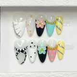 Daiiibabyyy  10pcs Diamond Design Handmade Nails Summer Green Short Almond Press on Nails Tips Cat's Eye Oval False Nail Art French Fake Nail