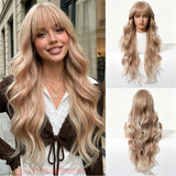 Daiiibabyyy  28 Inch Long Wavy Synthetic Wig Heat Resistant Cosplay Hair Wavy Wigs for cosplay with Bangs Natural  Hair For Women Daily Use