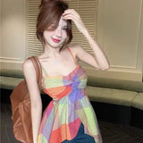 DAIIIBABYYY  -  Plaid Contrast Kink Suspender Shirt New French Retro Top