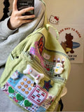 Daiiibabyyy  Patch Cute Girl Japanese Canvas Backpack Junior High School Students Niche Design Backpacks Campus All-match Bags