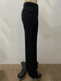 DAIIIBABYYY  -  Beauty Blue Black Women's Pants Office Lady Suit Pant New Fashion High-Waisted Pocket Loose Simple Button Female Wide-leg Pants