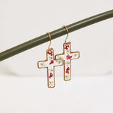 Daiiibabyyy Unique Cross Earring With Flower Handmaking Epoxy Resin Pressed Flower Earring Natural Flower Statement Earring Jewelry 2024 New