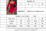 Daiiibabyyy  Autumn New Style Chic Sexy Square Neck Long Sleeve Lace-up High Waist Bodycon Solid Color Slit Mini Dress Casual Streetwear