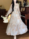 DAIIIBABYYY  -  Elegant Long Sleeve Print Dress for Women Square Collar Princess Evening Dresses Femme One Piece Casual Vestido Mujer Autumn New