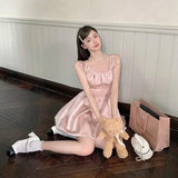 DAIIIBABYYY  -  Sexy Women Little Pink Dress Satin Beading Corset Slim Suspender Short Mini Dress Fashion Short Elegant Birthday Party Dress