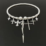 Daiiibabyyy  Cross Rivet Tassel Pearl Beaded Choker Women Cool Trendy Gothic Style Necklace y2k Fashion Jewelry