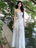 Daiiibabyyy  Korean Maxi Printing Dresses for Women Vestidos De Mujer Slim Waist Temperament Robe Femme Fashion Sexy Summer Slip Dress