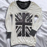Daiiibabyyy  American Y2K Subculture Rice Stripe Print Fake Two-piece Splicing Long Sleeved T-shirt Niche Slimming Hot Girl Top