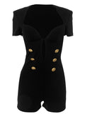 DAIIIBABYYY  -  Sexy Solid Spliced Button Slimming Jumpsuits for Women V Neck Short Sleeve High Waist  Hollow Out Chic Jumpsuits Female New
