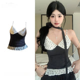 DAIIIBABYYY  -  Hot Girl Pure Lust Style Polka Dot Camisole Women's Summer V-neck Sleeveless Slimming Ruffled Ribbon Sling Tops Female Clothing