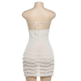 DAIIIBABYYY  -  2024 Summer Knitted Pleated Strapless Mini Dress Women Sexy Halter Lace Up Backless Sleeveless Slim Elegant Street Party Robe
