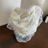 Daiiibabyyy  French Retro Lace Butterfly Triangle Scarf Tie Hair Bands Summer Female Thin Hair Band Travel Photo Seaside Sweet Cute Hair Band