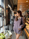 DAIIIBABYYY  -  Korean Women T Shirt 2025 A Niche Contrasting Striped Pullover Spring New American Retro Style Loose Versatile Top