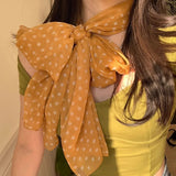 Daiiibabyyy  Ins Bright Yellow Dot Silk Scarf Women's 2025 Spring Summer New High-end Neck Silk Scarf Matching Headband Tied Hair Long Scarf