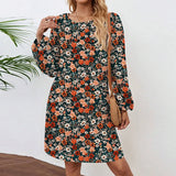 DAIIIBABYYY  -  Spring Autumn Sweet Long Sleeve Mini Dress, Women O Neck Casual Simple Party Dress, New Printed Patchwork Chic Ladies Dress