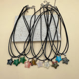 Daiiibabyyy  Natural Stone Five-pointed Star Crystal Rose Quartz Opal Star Pendant Necklace for Women Fluorite Lapis Bullet Pendulum Jewelry
