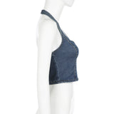 DAIIIBABYYY  -  Vintage y2k Denim Tank Top Stitching Butterfly-shaped Sleeveless Backless Halter Cropped Tops Women Harajuku 2000s Vest