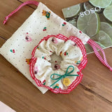 DAIIIBABYYY  -  2024 New Lace Edge Oversized Hair Ropes Women Mori Girl Flower Button Scrunchies Cherry Bunny Ponytail Holder Kawaii Headwear