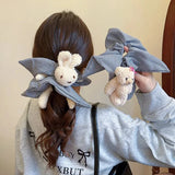 Daiiibabyyy  1pc Little Bear Square Scarf Hair Hoop Cute Hair Accessories Meatball Hair Rope Headwear
