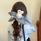 Daiiibabyyy  1pc Little Bear Square Scarf Hair Hoop Cute Hair Accessories Meatball Hair Rope Headwear