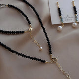 Daiiibabyyy Natural Stone Necklace For Women K-pop Black Spinel Freshwater Ethnic Pearl Choker Crystal Chip Bead Bracelet Earring Jewelry