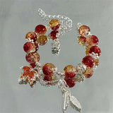 Daiiibabyyy  New Trendy Red Crystal Beaded Maple Leaf Bracelet for Women Fashion Butterfly Feather Pendant Bracelet Friendship Jewelry Gift