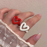 Daiiibabyyy  Boho Cute Romantic Macaron Color Love Heart Enamel Opening Rings for Women Charm Trendy Personality Y2K Finger Jewelry Girl Gift