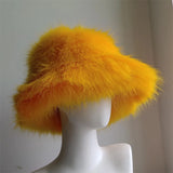 Daiiibabyyy  y2k Fluffy Faux Fur Bucket Hat Women Rabbit Fur Warm Thick Plush Winter Hat Lady Luxury Fashion Furry Panama Fisherman Cap