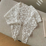 Daiiibabyyy  Retro Floral Printed Lace Triangle Scarf Transparent Embroidered Lace Head Scarf Thin Scarf Accessories Lace Headband Party