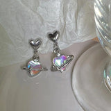 Daiiibabyyy  Y2K Heart Planet Drop Earrings for Women Harajuku Fashion Punk Girl Crystal Stars Earring 2025 Korean Trendy Party Jewelry Gifts