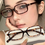Daiiibabyyy  Women Vintage Small Square Frame Glasses Y2K Retro Harajuku Leopard Eyeglasses Reading Spectacle Blue Light Blocking Eyewears
