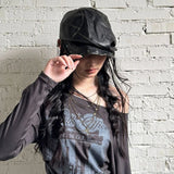 Daiiibabyyy  Spring New Rivet Punk Style Leather Beret Women Hat Pleated Design Spice Girls Fashion Beret Trendy Ladies Cool Chic Beret Hat