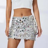 Daiiibabyyy  Ladies Elegant Side Slit Night Club Half Dresses Hot Woman Sequins Shinny Mini Skirts 2025 Solid Color Bag Hips Bodycon Skirts