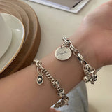 Daiiibabyyy 925 Sterling Silver Thai Silver Bracelet for Women Vintage Geometric Heart Love Lucky Punk Jewelry New Dropship