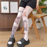 Cute Cat Pattern JK Pantyhose Sweet Punk White Tights High Stretchy Cotton Stocking for Cool Girl Cosplay Harajuku Japanese Sock