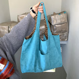 Daiiibabyyy  Double-Sided Wear Suede Shoulder Bag Leopard Print Canvas Tote Casual Unisex Square Bag Open Top Shoulder Bag for Commuting