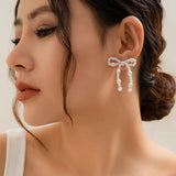 DAIIIBABYYY  -  2024 France Charm Bow Pearl Stud Earrings White Imitation Pearl Manual Bowknot Shape Drop Earring Wedding Jewelry Valentine Gift