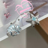 Daiiibabyyy  Shiny Starfish Shell Inlaid Zircon Earrings for Women Exquisite Metal Pentagram Irregular Hoop Earrings Seaside Vacation Jewelry