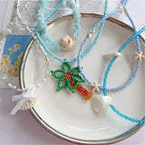 DAIIIBABYYY  -  Handmade Shell Pearl Flower Starfish Blue Rice Bead Necklace For Women Girl Summer Beach Vacation Charm Boho Jewelry Accessories