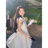DAIIIBABYYY  -  Korean Fashion Mini Dresses Sweet Embroidered Flying Sleeve Simple Dress Loose White Summer A-line Skirts Chic Preppy Clothes