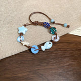 Daiiibabyyy  Ceramic Fish Stars Braided Rope Bracelets for Women Cute Blue Small Buttons Bracelets Romantic Adjustable Jewelry Accessories