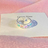 Daiiibabyyy  Y2K Pink Zircon Hollow Heart Rings for Women Minimalist Silver Color Opening Adjustable Ring Jewelry Wedding Gift